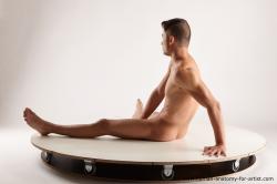 Nude Man White Sitting poses - simple Athletic Short Brown Sitting poses - ALL Realistic